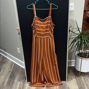 Chic Striped Jumpsuit in Orange, Black and White